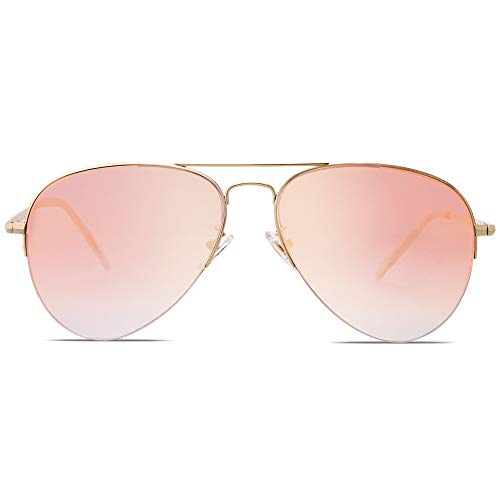 SOJOS Gafas De Sol Clasico Para Mujer Hombre Marco De La Mitad INSPIRATION SJ1106 Con Marco Dorado/Lente Espejo Rosado
