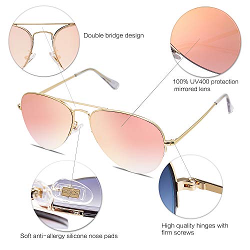 SOJOS Gafas De Sol Clasico Para Mujer Hombre Marco De La Mitad INSPIRATION SJ1106 Con Marco Dorado/Lente Espejo Rosado