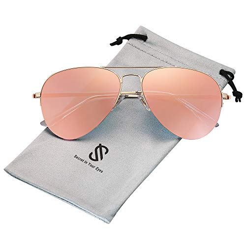 SOJOS Gafas De Sol Clasico Para Mujer Hombre Marco De La Mitad INSPIRATION SJ1106 Con Marco Dorado/Lente Espejo Rosado