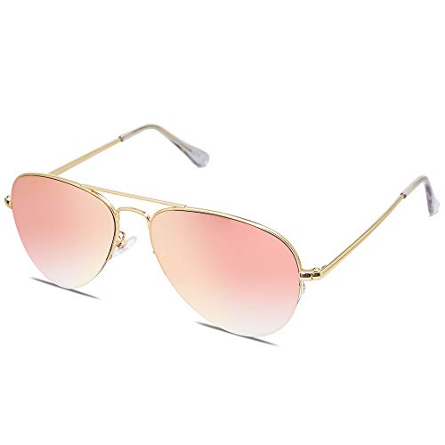 SOJOS Gafas De Sol Clasico Para Mujer Hombre Marco De La Mitad INSPIRATION SJ1106 Con Marco Dorado/Lente Espejo Rosado