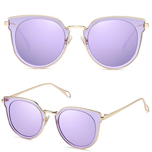 SOJOS Gafas De Sol Unisex Vintage Lentes Espejo Polarizadas Protecciòn UV SJ1057 Marco Dorado/Lentes Violetas