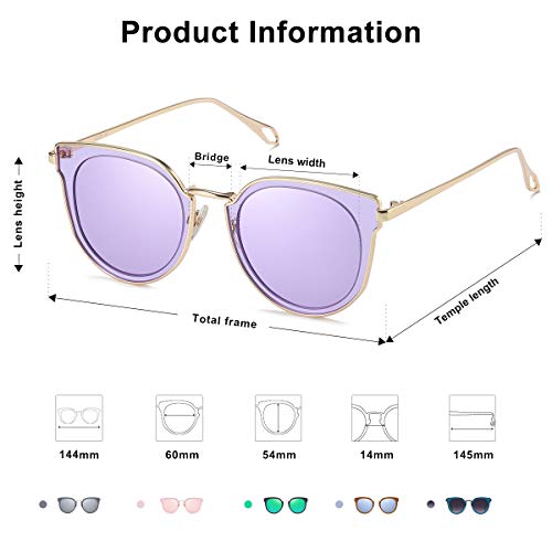 SOJOS Gafas De Sol Unisex Vintage Lentes Espejo Polarizadas Protecciòn UV SJ1057 Marco Dorado/Lentes Violetas