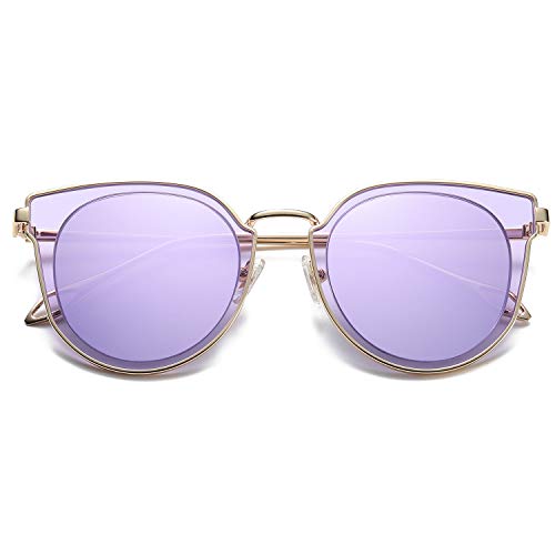 SOJOS Gafas De Sol Unisex Vintage Lentes Espejo Polarizadas Protecciòn UV SJ1057 Marco Dorado/Lentes Violetas