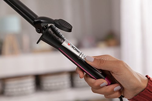 Solac MD7410 Curl Expert Lisse - Tenacilla rizadora (recubrimiento ceramico, temperatura maxima 180, punta agarre frio), color negro y rosa