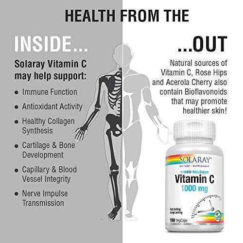 Solaray Vitamin C 1000mg | con Escaramujo y Acerola | Acción Retardada| Sin Gluten | Apto Para Veganos | 100 comprimidos