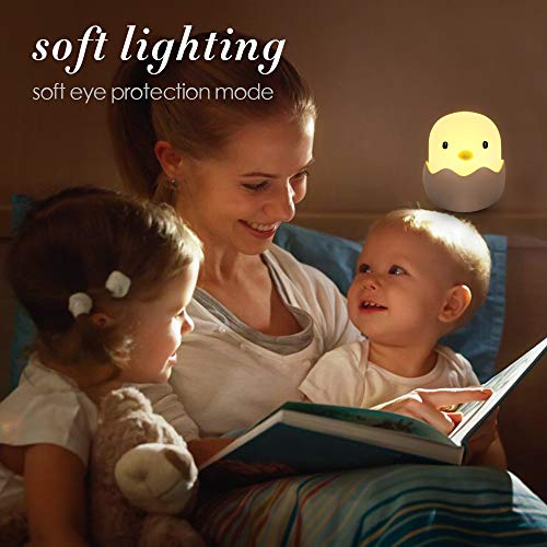 solawill Luz Nocturna Bebé Lámpara LED Silicona Toque Lámpara de Noche USB Recargable Lámpara de Cartoon Polluelo Animal para mesita de noche o estantería, Regalo para los Niños
