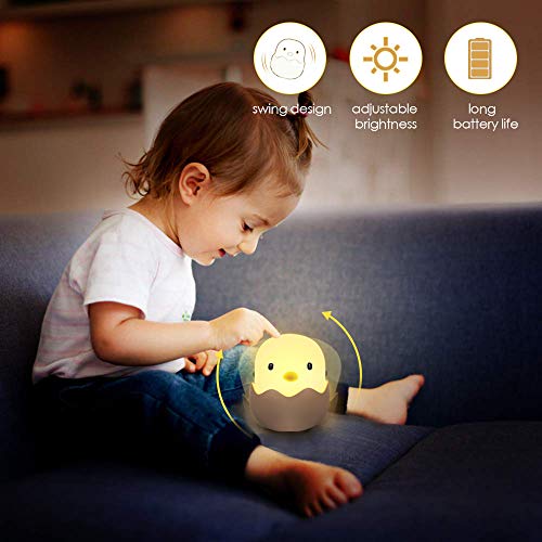 solawill Luz Nocturna Bebé Lámpara LED Silicona Toque Lámpara de Noche USB Recargable Lámpara de Cartoon Polluelo Animal para mesita de noche o estantería, Regalo para los Niños