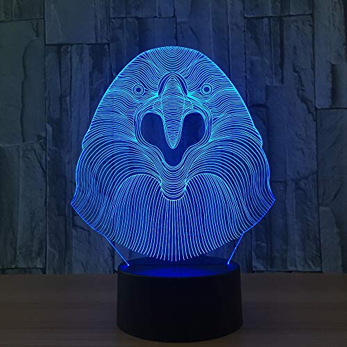 (Solo 1) Lámpara de cabeza de águila de 7 colores, luces de noche LED visuales en 3D para niños, mesa táctil USB, Lampara Lampe, luz de noche para dormir para bebés, luz bonita