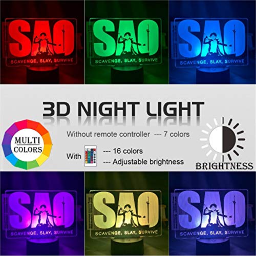 Solo 1 pieza Anime Sword Art Online Logo Luz de noche LED para decoración de dormitorio infantil Luz nocturna para niños Kirigaya Kazuto Figura Mesa Lámpara 3d Regalo SAO