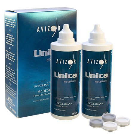Solución única Avizor Unica Sensitive. Solución para limpieza y desinfección de todo tipo de lentes de blandas. 2 x 350 ml