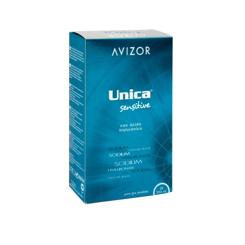 Solución única Avizor Unica Sensitive. Solución para limpieza y desinfección de todo tipo de lentes de blandas. 2 x 350 ml