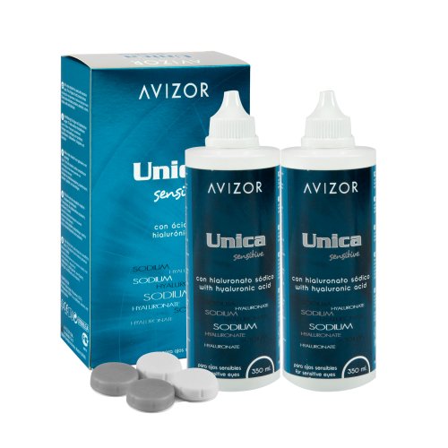 Solución única Avizor Unica Sensitive. Solución para limpieza y desinfección de todo tipo de lentes de blandas. 2 x 350 ml