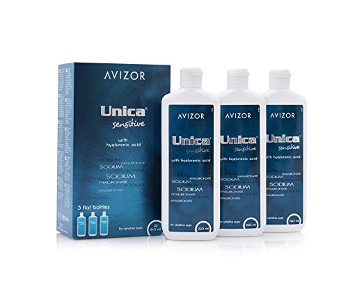 Solución única Avizor Unica Sensitive. Solución para limpieza y desinfección de todo tipo de lentes de blandas. 3 x 240 ml