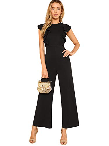 SOLY HUX Mono Largo Mujer Verano O Jumpsuit Otoño Casual en Cintura Alta con Bosillo Hombro Descubierto Sin Manga Cuello Redondo Casual Oficina Piernas Anchas