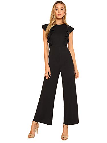 SOLY HUX Mono Largo Mujer Verano O Jumpsuit Otoño Casual en Cintura Alta con Bosillo Hombro Descubierto Sin Manga Cuello Redondo Casual Oficina Piernas Anchas