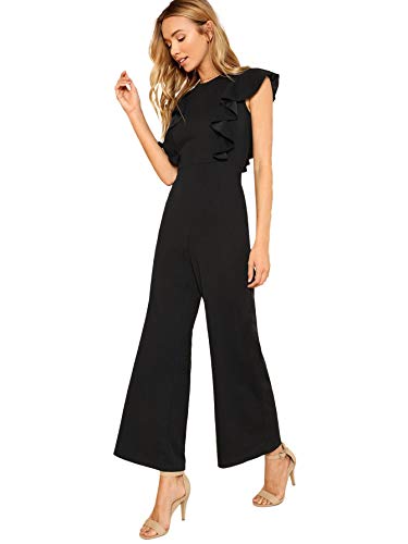 SOLY HUX Mono Largo Mujer Verano O Jumpsuit Otoño Casual en Cintura Alta con Bosillo Hombro Descubierto Sin Manga Cuello Redondo Casual Oficina Piernas Anchas