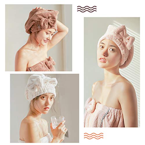 Sombrero Cabello Secas, wisdom1674eu Sombrero de Pelo de Secado Rápido Súper Absorbente, Lindo Bowknot, Cabezal de Baño de Toalla Suave, Baño de Ducha para Mujeres, Niñas y Niños 3 Piezas