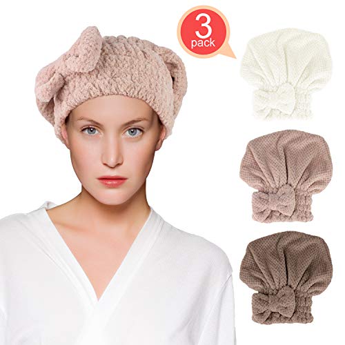 Sombrero Cabello Secas, wisdom1674eu Sombrero de Pelo de Secado Rápido Súper Absorbente, Lindo Bowknot, Cabezal de Baño de Toalla Suave, Baño de Ducha para Mujeres, Niñas y Niños 3 Piezas