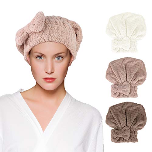 Sombrero Cabello Secas, wisdom1674eu Sombrero de Pelo de Secado Rápido Súper Absorbente, Lindo Bowknot, Cabezal de Baño de Toalla Suave, Baño de Ducha para Mujeres, Niñas y Niños 3 Piezas