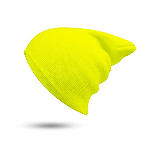 Sombrero Mujer Unisex Mezcla de algodón sólido cálido Suave Hip Hop Sombrero de Punto Gorro de Invierno para Hombre Skullies Beanie Girl -Fluorescent Yellow