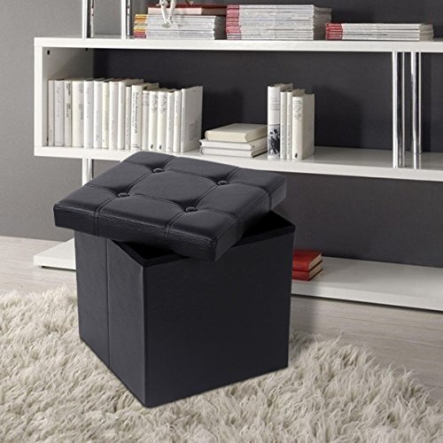 SONGMICS 38 x 38 x 38 cm Baúl Puff Taburete para almacenaje Plegable Carga máxima de 300 kg Negro LSF30B