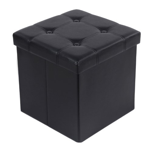 SONGMICS 38 x 38 x 38 cm Baúl Puff Taburete para almacenaje Plegable Carga máxima de 300 kg Negro LSF30B