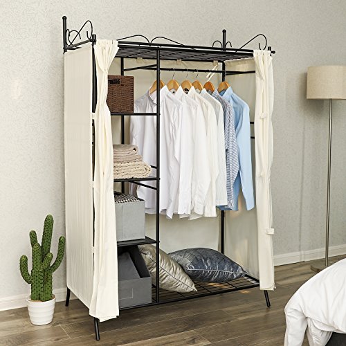 SONGMICS Armario de Metal Barnizado Ropero con Funda de Tela 170 x 58 x 108 cm RTG03H