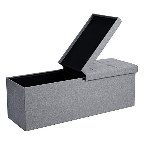 SONGMICS Banqueta de Almacenamiento, Baul con Tapa Abatible, Asiento Plegable, para Cama, Dormitorio y Pasillo, Ahorro de Espacio, 120L, Carga Máx. de 300kg, Relleno de Esponja, Gris Claro LSF71G