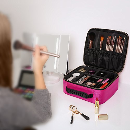 SONGMICS Bolso para Maquillaje, Organizador de Almacenaje de Maquillaje, Neceser de Viaje, Bolso de Aseo, Compartimentos Ajustables con Asa, Regalo para Mujeres, Tamaño pequeño, Rosa MUC23PK