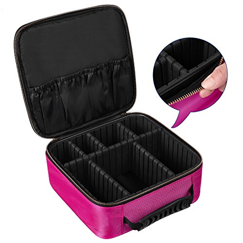 SONGMICS Bolso para Maquillaje, Organizador de Almacenaje de Maquillaje, Neceser de Viaje, Bolso de Aseo, Compartimentos Ajustables con Asa, Regalo para Mujeres, Tamaño pequeño, Rosa MUC23PK
