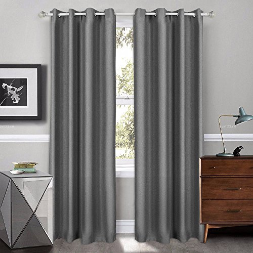 SONGMICS Cortinas de 2 Piezas, Cortina Ocultante con 8 Ojales, 145 x 245 cm, Gris Plateado LRB245G-2
