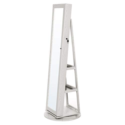 SONGMICS Espejo joyero Giratorio a 360º Armario de pie Organizador de joyerías 5 Compartimentos JBC62W