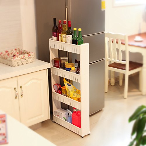 SONGMICS Estante para Hogar y Baño, Carrito de Cocina, Estantería de Cocina con 4 Niveles, 102,5 cm, Blanco KFR04W