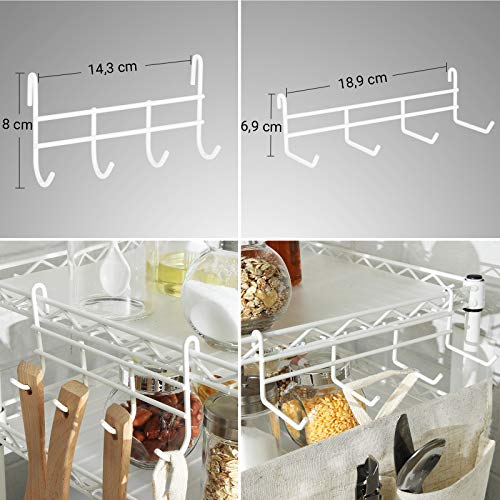SONGMICS Estante para Horno de Microondas, Soporte Organizador de 2 Niveles para el Mostrador de la Cocina, con 2 Estantes Ajustables y 8 Ganchos, Blanco LGR20WT