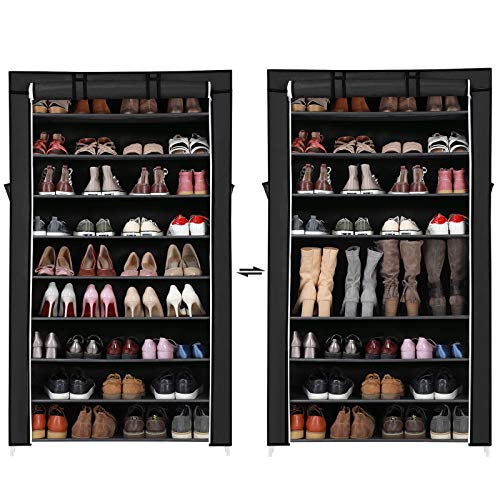 SONGMICS Estante para Zapatos de 10 niveles con Tapa Antipolvo, Armario para Guardar Zapatos, Organizador para Zapatos con Capacidad para 40 Pares de Zapatos, 88 x 28 x 160 cm, Negro RXJ36H