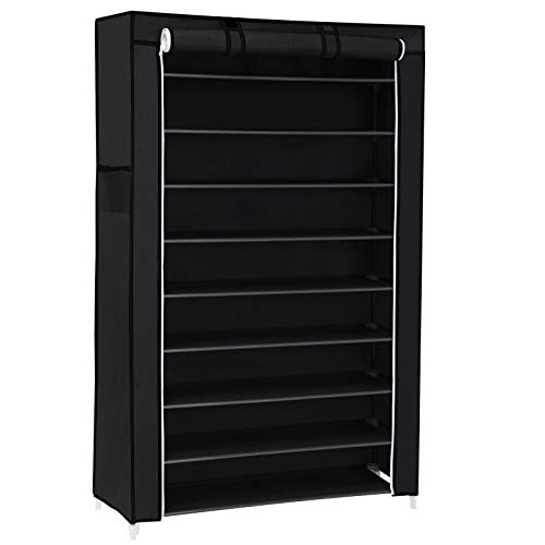SONGMICS Estante para Zapatos de 10 niveles con Tapa Antipolvo, Armario para Guardar Zapatos, Organizador para Zapatos con Capacidad para 40 Pares de Zapatos, 88 x 28 x 160 cm, Negro RXJ36H