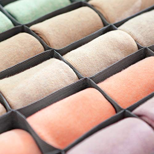 SONGMICS Juego de 4 Separadores de Cajones, Organizadores Plegables para Calcetines, Ropa Interior, Sujetadores, Corbatas, Bufandas, Telas no Tejidas Silimar al Lino, Ahorra Espacio, Gris RUS004G01