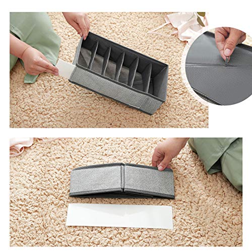 SONGMICS Juego de 4 Separadores de Cajones, Organizadores Plegables para Calcetines, Ropa Interior, Sujetadores, Corbatas, Bufandas, Telas no Tejidas Silimar al Lino, Ahorra Espacio, Gris RUS004G01