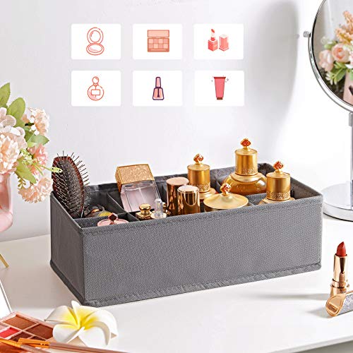 SONGMICS Organizador para Cajones con Compartimentos, Caja de Almacenaje Plegable, Organizador de Armario para Ropa Interior, Calcetines, Corbatas, Bufandas, Set de 8 Piezas, Gris RUS08GY