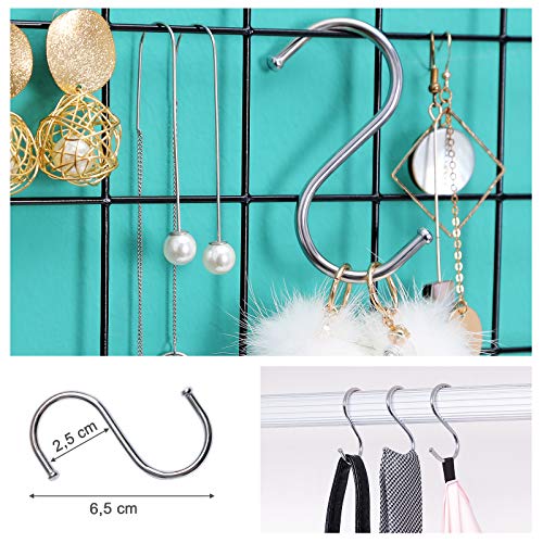 SONGMICS Paneles de Rejilla, Pared de Muestra de Fotos, Decoración Mural de Malla Metálica, Bricolaje, Colgante de Pared, Gancho en S, Clip, Cordón de Cáñamo, Juego de 2, Negro LPP01H