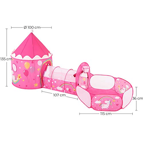 SONGMICS Parque Infantil Pop-up, 3 en 1, Tienda para Niños, Tema de Unicornio, Idea de Regalo, Fiesta de Cumpleaños, Rosa LPT701P01