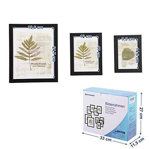 SONGMICS Set de 10 Marcos de Fotos para Pared con Diferentes Tamaños Tableros de MDF Negro RPF310H