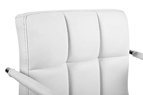 Songmics Taburete de Bar Regulable en Altura y Giratorio Cromado en Cuero Sintético, Blanco