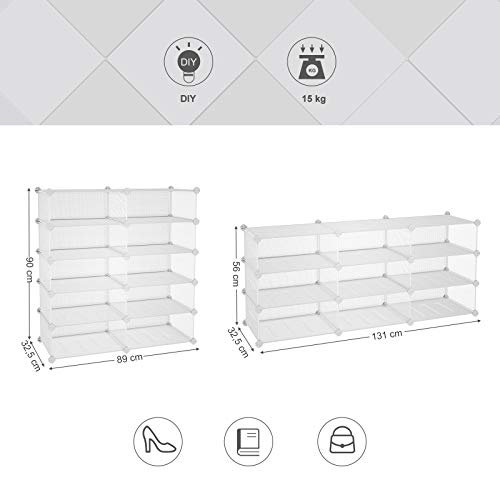 SONGMICS Zapatero con 10 Cubos, Estantería con Estantes de Malla de Metal, Armario Modular para Zapatos, Organizador Multiusos, Blanco LPL25W