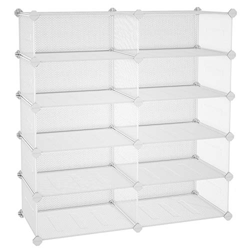 SONGMICS Zapatero con 10 Cubos, Estantería con Estantes de Malla de Metal, Armario Modular para Zapatos, Organizador Multiusos, Blanco LPL25W