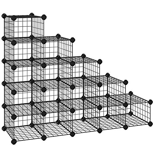 SONGMICS Zapatero Modular con 15 Cubos, Rejilla de Alambre de Metal, Estantería de Almacenamiento de Bricolaje, Organizador de Zapatos de Enclavamiento para el Dormitorio vestíbulo Negro LPI44HS