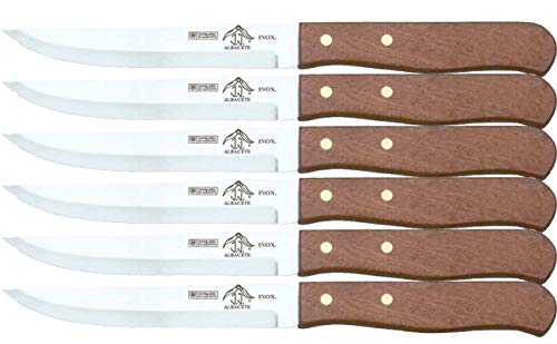 Sonpó Online - Cuchillo de mesa con mango de Madera Natural, de 11 cm. - Pack de 6 cuchillos, hojas de acero inoxidable