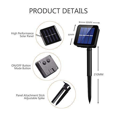 Sooair - Cadena de luces solar para exteriores, 2 unidades, 10 m, 100 bombillas LED, 8 modos, resistente al agua, alambre de cobre, para jardín, balcón, terraza, boda, luz blanca cálida