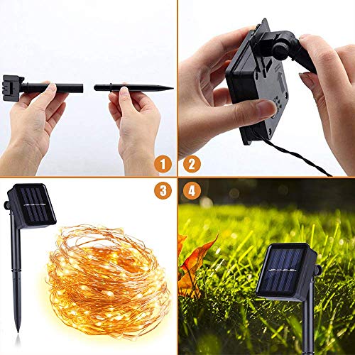 Sooair - Cadena de luces solar para exteriores, 2 unidades, 10 m, 100 bombillas LED, 8 modos, resistente al agua, alambre de cobre, para jardín, balcón, terraza, boda, luz blanca cálida