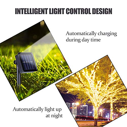 Sooair - Cadena de luces solar para exteriores, 2 unidades, 10 m, 100 bombillas LED, 8 modos, resistente al agua, alambre de cobre, para jardín, balcón, terraza, boda, luz blanca cálida